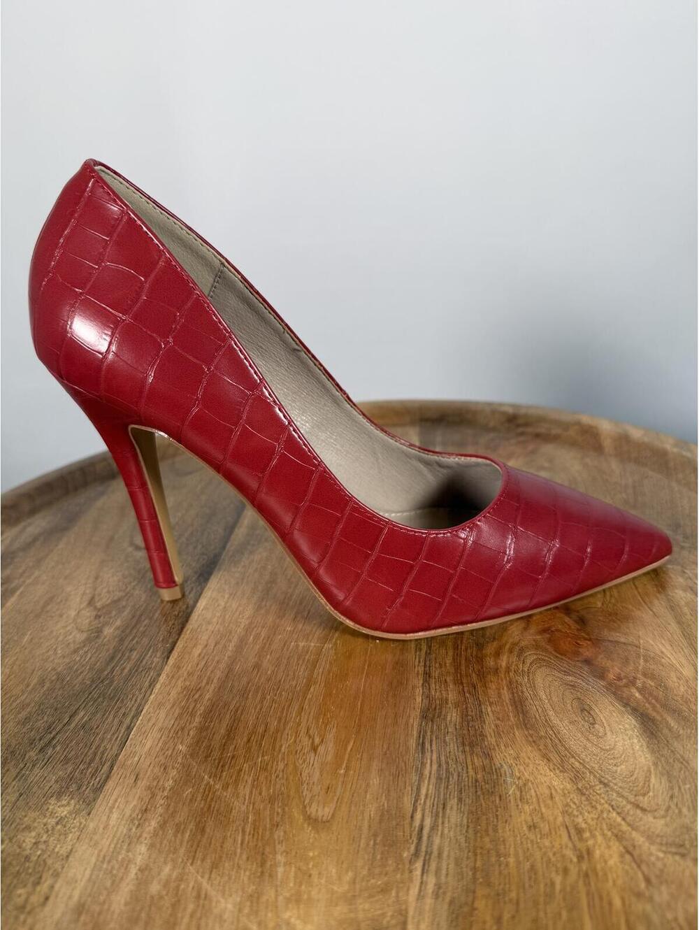 French Connection Red Croc Embossed Pointed Toe Heels Size 8 NWB - Picture 7 of 9
